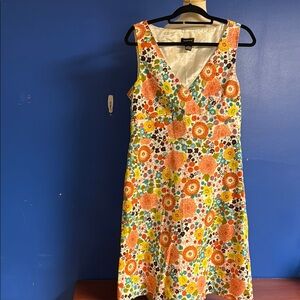 Spense Orange and Yellow Sleeveless Sundress V-Neck Midi